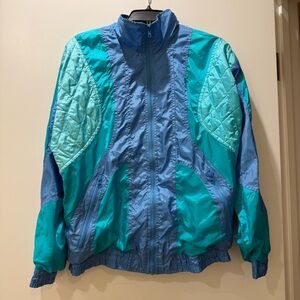 Vintage Turquoise and Teal Colorblock Windbreaker Jacket